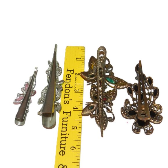 Set of 4 Large Vintage Hair Clips With Floral And Butterfly Design Multicolor main image 6